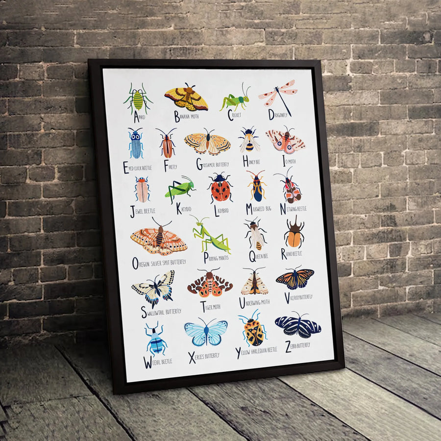 Insect Alphabet Wall Art | Educational Bug ABC Chart Print | Premium Gallery Wrapped Canvas | Nursery Decor for Nature Lovers
