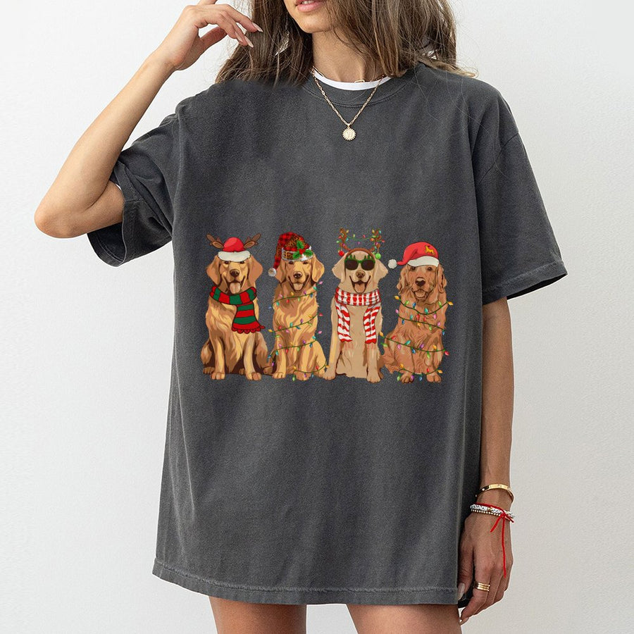 Golden Retriever Christmas T-Shirt | Festive Dog Mom Apparel | 100% Cotton Premium Comfort | Cute Holiday Gift for Pet Lovers