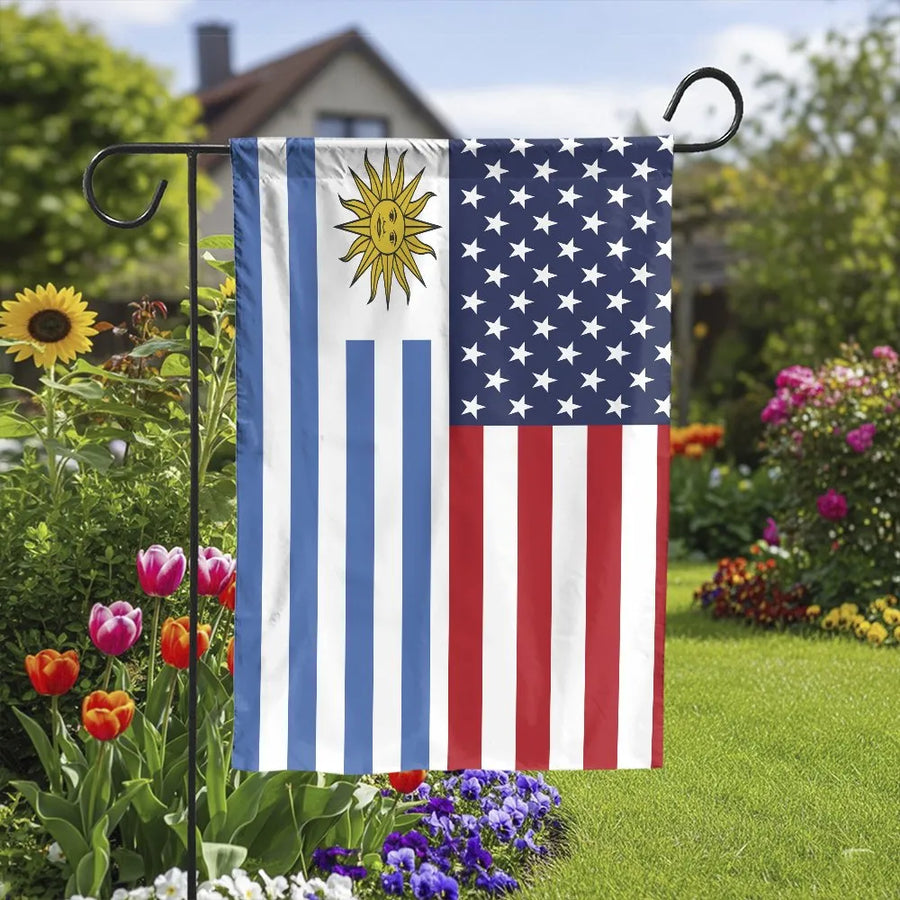 American Uruguay Friendship Garden Flag | Double Sided USA Uruguayan National Flags | Weatherproof Premium Polyester Yard Decor | Heritage Housewarming Gift
