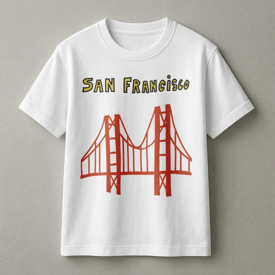 San Francisco Golden Gate Bridge T-Shirt | Hand-Drawn Sketch Graphic | Premium 100% Cotton | Travel Souvenir Gift for California Lovers