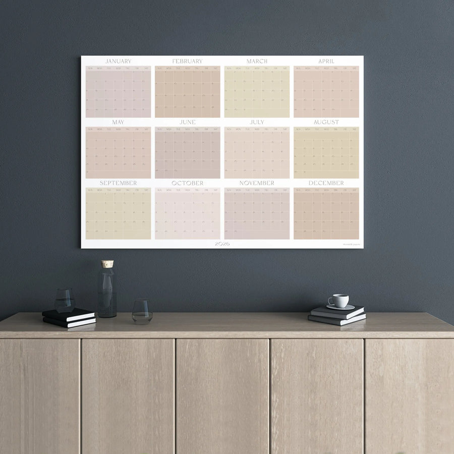 2026 Yearly Calendar Wall Art | Minimalist Neutral Tones Canvas Print | 1.25 Inch Gallery Wrap | Modern Home Office Decor Gift