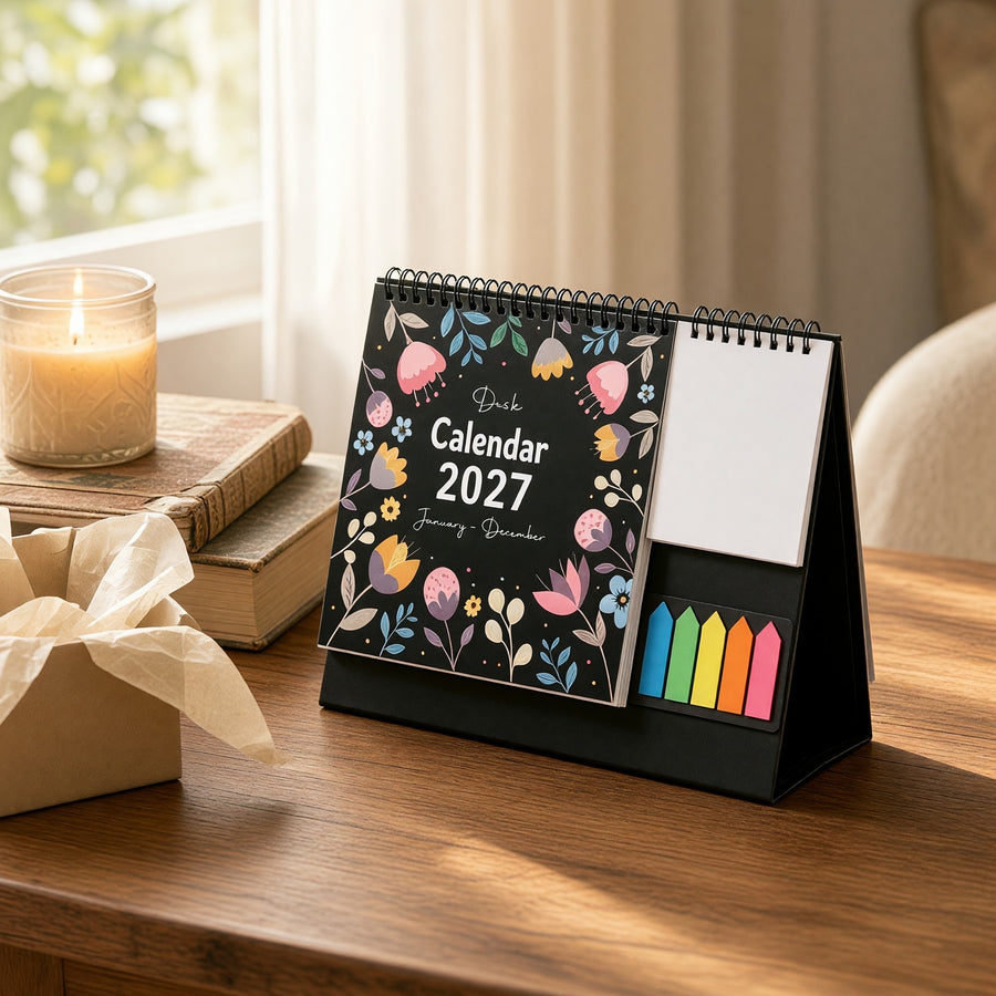 Floral 2027 Desk Calendar - Desk Organizer