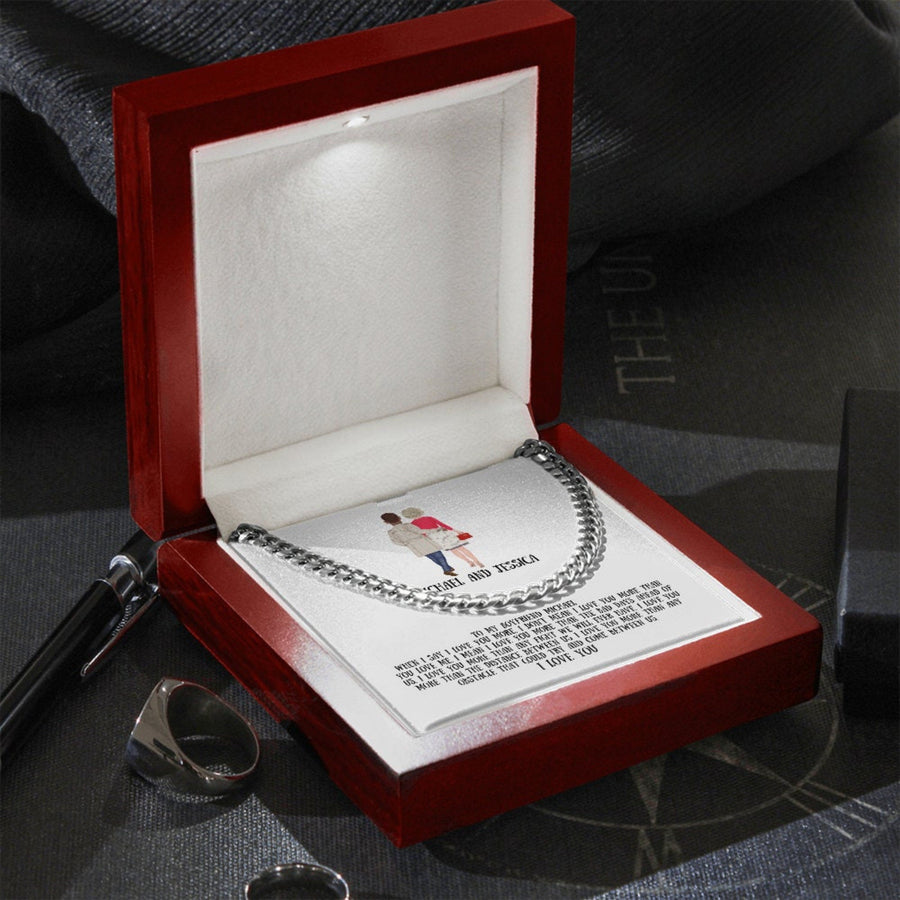 Personalized long distance relationship gift for boyfriend, cuban link chain customized necklace, 1 yr anniversary gifts, sentimental gifts