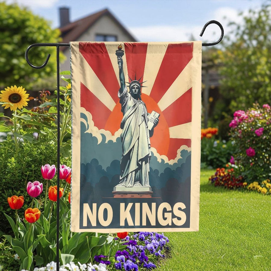 No Kings Garden Flag | Vintage Statue of Liberty Poster Art | Double Sided Polyester | Patriotic Yard Decor Gift for Libertarians