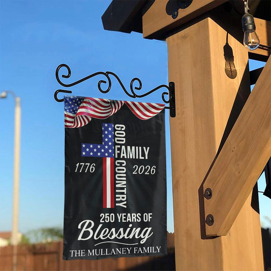 Patriotic Christian Garden Flag | USA 250th Anniversary American Cross Design | Double Sided Weather Resistant Fabric | Commemorative Gift for Families