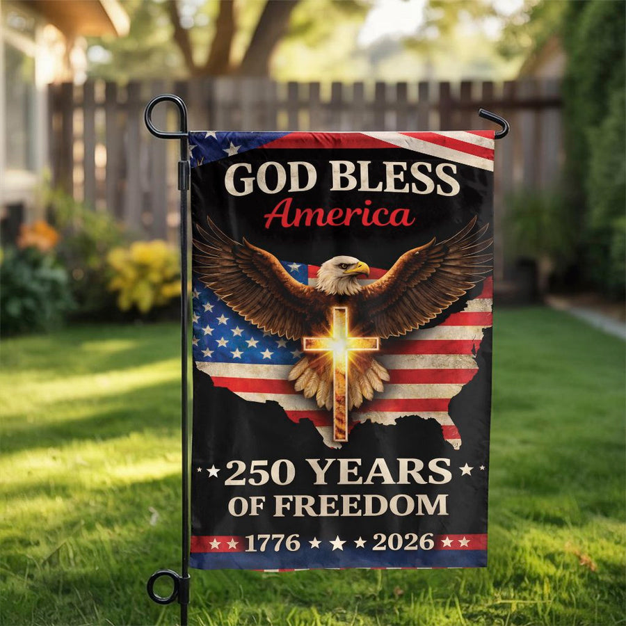 USA 250th Anniversary Garden Flag | American Eagle and Cross Design | Double Sided Polyester | Patriotic Yard Decor Gift