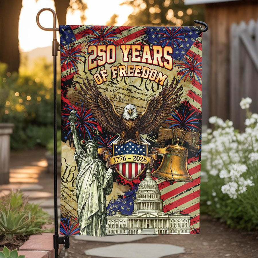 USA 250th Anniversary Garden Flag | Vintage Patriotic Eagle & Liberty Bell Art | Weather Resistant Double Sided | Commemorative Yard Decor Gift for Patriots