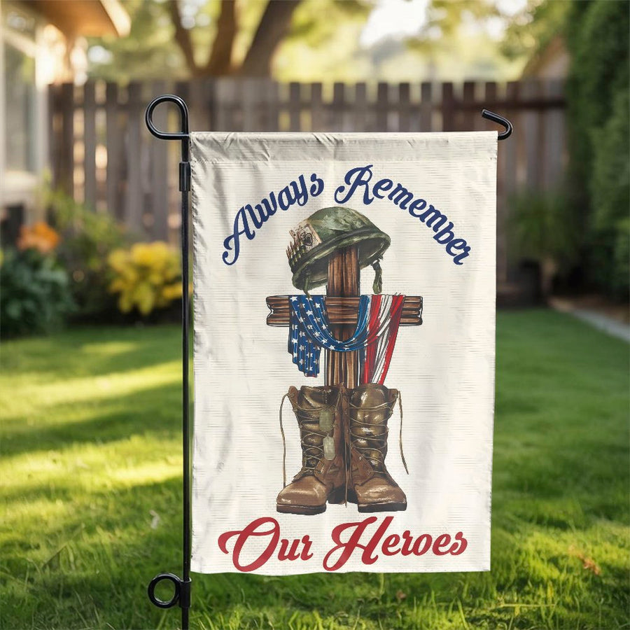 Memorial Day Garden Flag | Remember Our Fallen Heroes Soldier Tribute | Weather Resistant Double Sided Polyester | Premium Patriotic Yard Decor