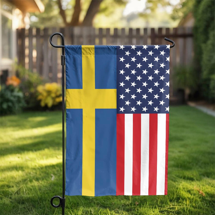 Swedish American Garden Flag | USA and Sweden Split Heritage Design | Double-Sided Premium Polyester | Patriotic Outdoor Decor Gift for Swedes