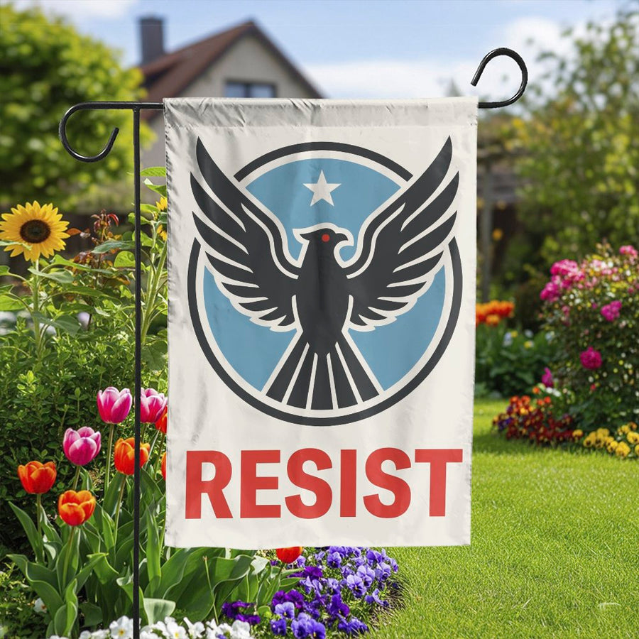 Political Resist Garden Flag | Black Eagle Emblem Graphic | Premium Weather Resistant Polyester | Activist Yard Decor and Protest Sign Gift