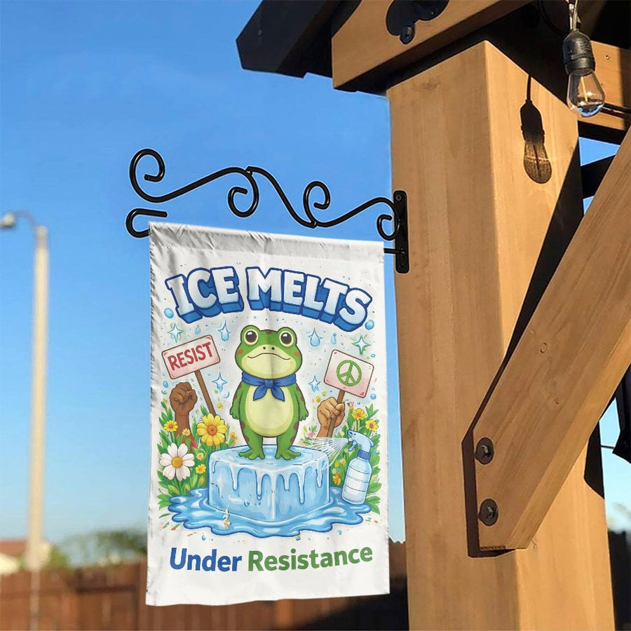 Activist Frog Garden Flag | 'Ice Melts Under Resistance' Political Cartoon | Double-Sided Polyester | Unique Yard Art Gift for Protestors