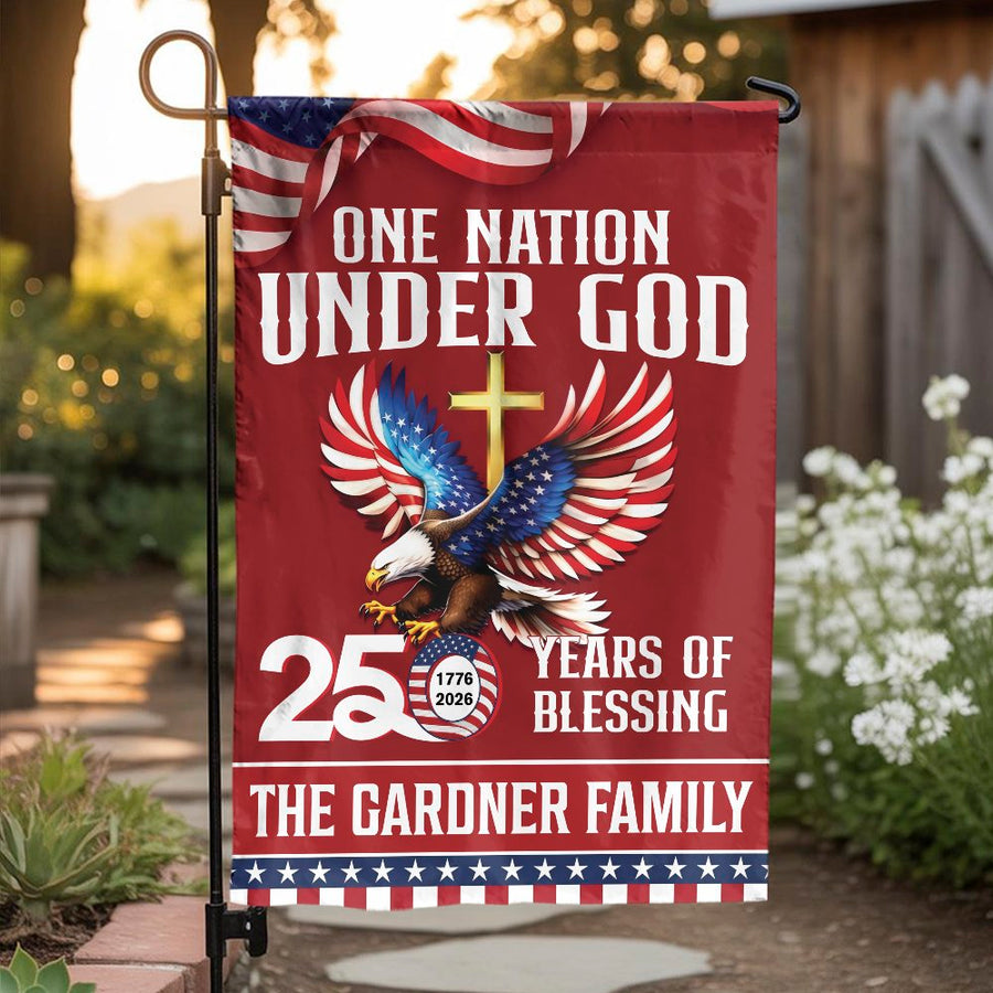 One Nation Under God Garden Flag | USA 250th Anniversary Eagle Cross | Double Sided Yard Decor | Gift for Christian Patriots