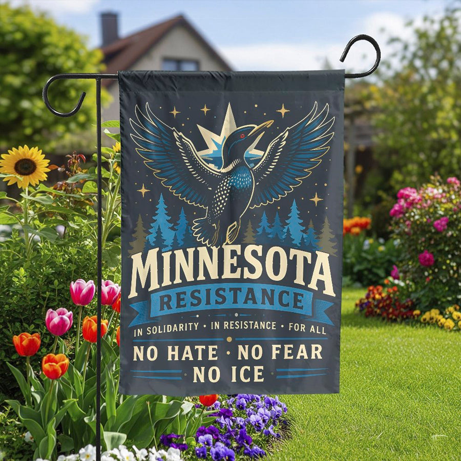 Minnesota Resistance Garden Flag | Political Loon with No Hate Slogan | Double Sided Weatherproof Yard Banner | Premium Progressive House Decor Gift