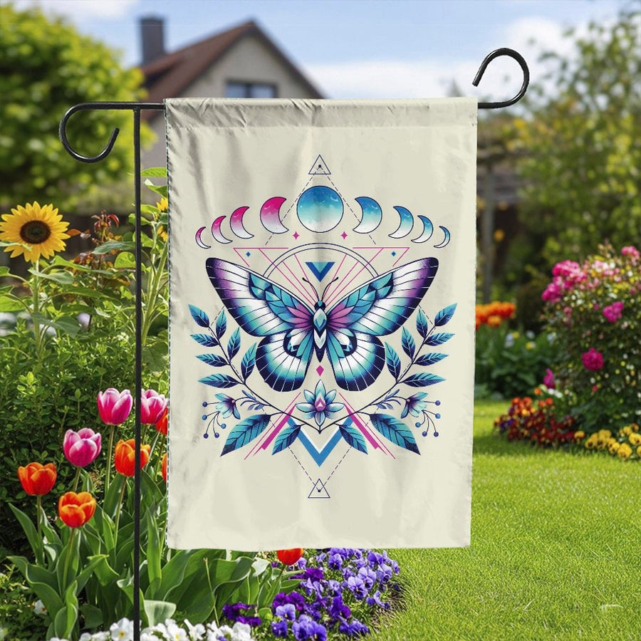 Transgender Pride Garden Flag | Mystical Moon Phase Butterfly Art | Weather-Resistant Polyester | LGBTQ Ally Gift Yard Decor