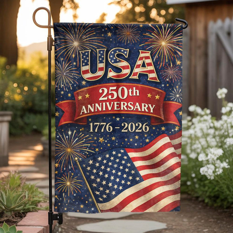 USA 250th Anniversary Garden Flag | 1776-2026 Semiquincentennial Design | Weather-Resistant Polyester | Commemorative Patriotic Yard Decor