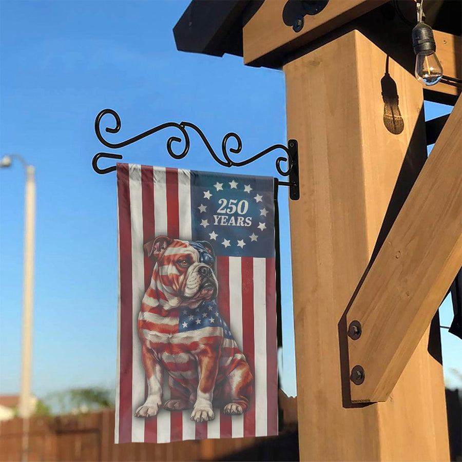 American Flag Bulldog Garden Flag | 250th Anniversary Design | Double Sided Premium Polyester | Patriotic Yard Decor Gift for Dog Lovers