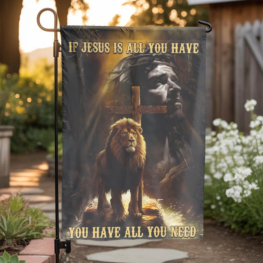 Christian Garden Flag with Jesus and Lion | Inspirational Quote Art | Weather-Resistant Double-Sided Polyester | Religious Gift for Yard Decor
