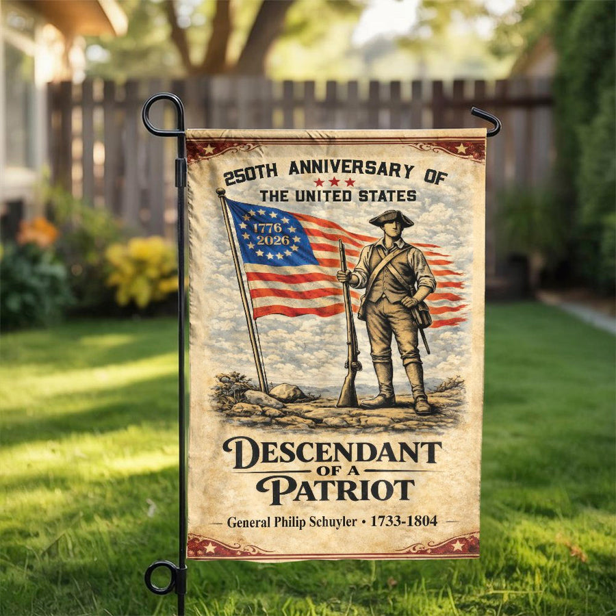 250th Anniversary Garden Flag | Descendant of a Patriot Design | Weather-Resistant Polyester | Patriotic Yard Decor Gift
