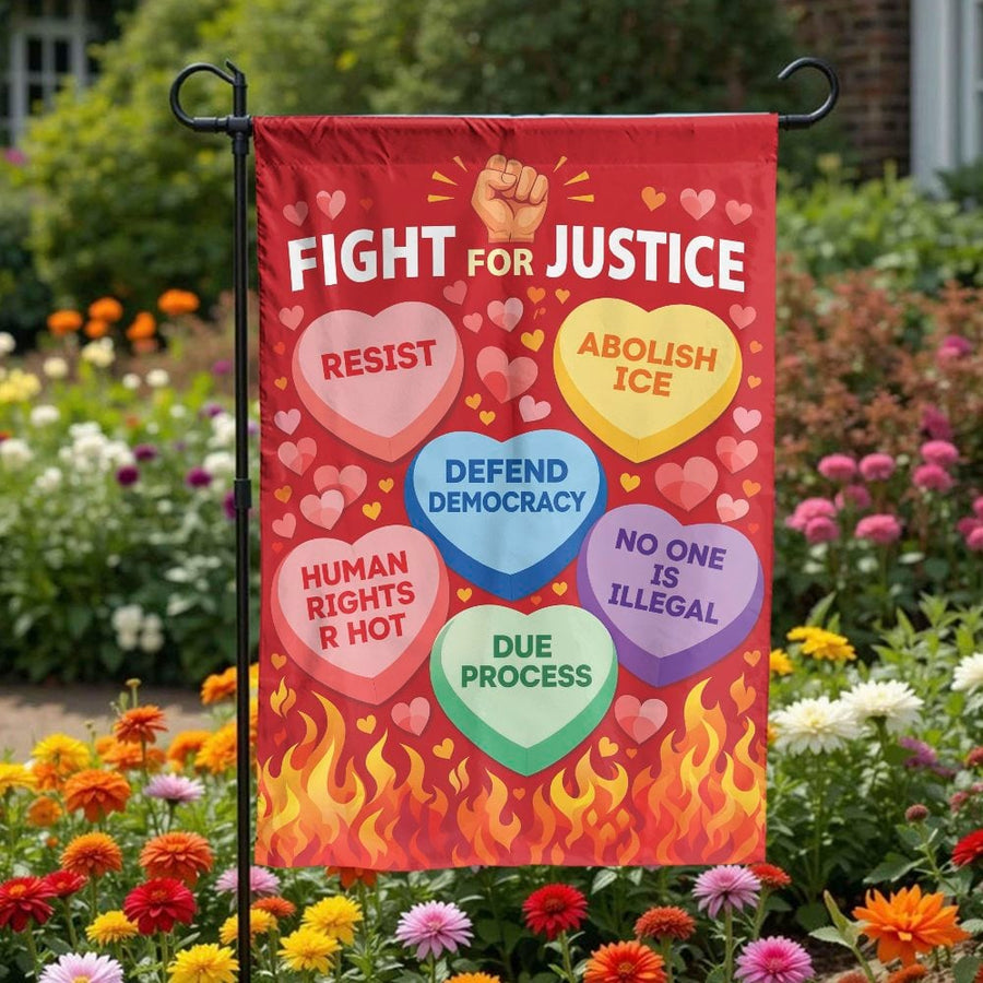 Social Justice Garden Flag | Political Conversation Hearts Design | Double-Sided Weather Resistant Fabric | Premium Gift for Activist