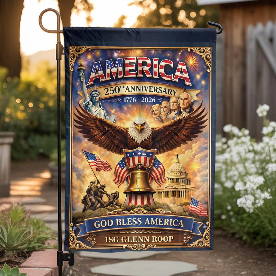 America 250th Anniversary Garden Flag | Patriotic Eagle & God Bless America Design | Double-Sided Weather Resistant Fabric | Commemorative Yard Decor Gift for Patriots
