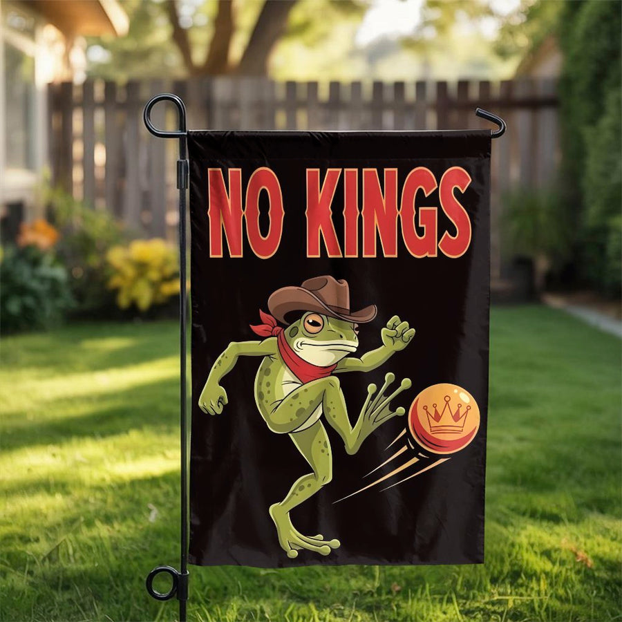 No Kings Frog Garden Flag | Funny Cowboy Frog Design | Double-Sided Polyester | Unique Outdoor Yard Decor Gift