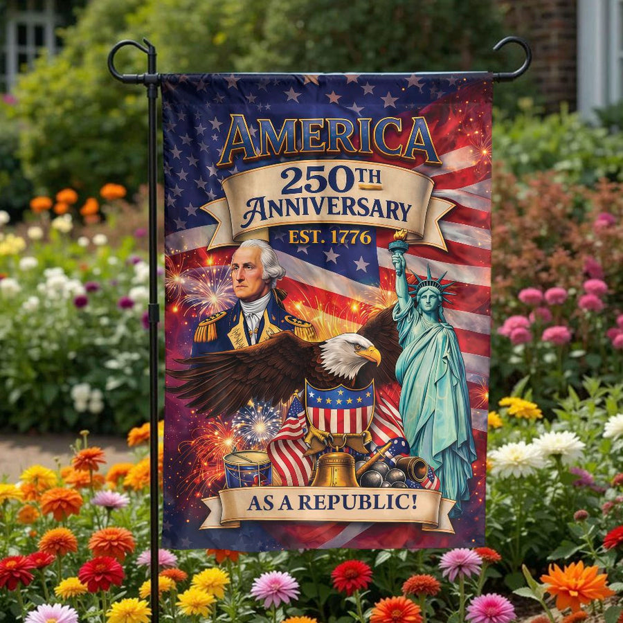 America 250th Anniversary Garden Flag | Patriotic George Washington Decor | Double Sided Weather-Resistant Polyester | Collector's 2026 Semiquincentennial Gift