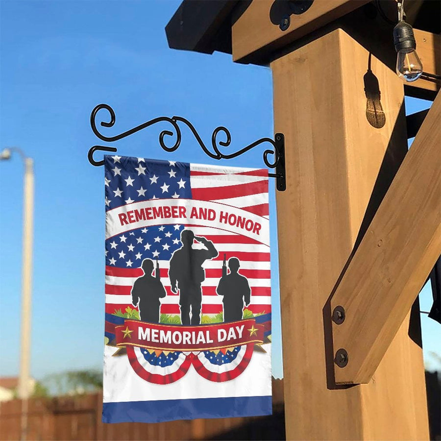 Memorial Day Garden Flag | Remember and Honor Soldier Silhouette | Double-Sided Weather-Resistant Fabric | Patriotic Outdoor Yard Decor for Veterans