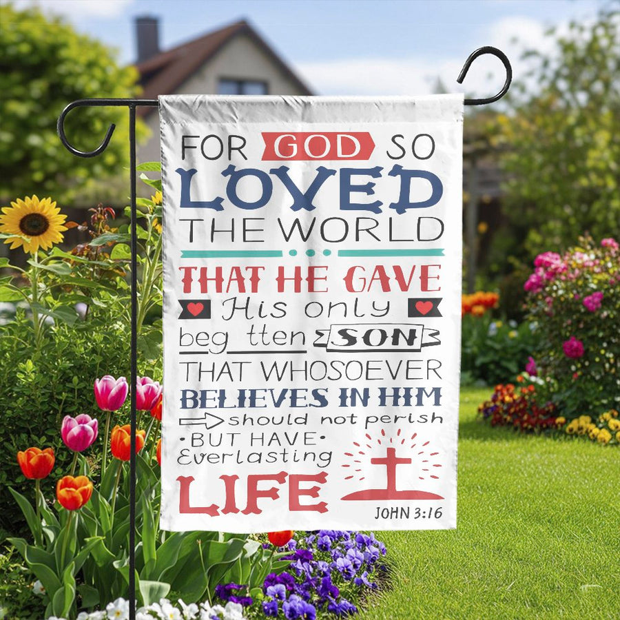 John 3:16 Garden Flag | Christian Bible Verse Yard Art | Weather-Resistant Polyester | Double Sided Religious Home Decor Gift