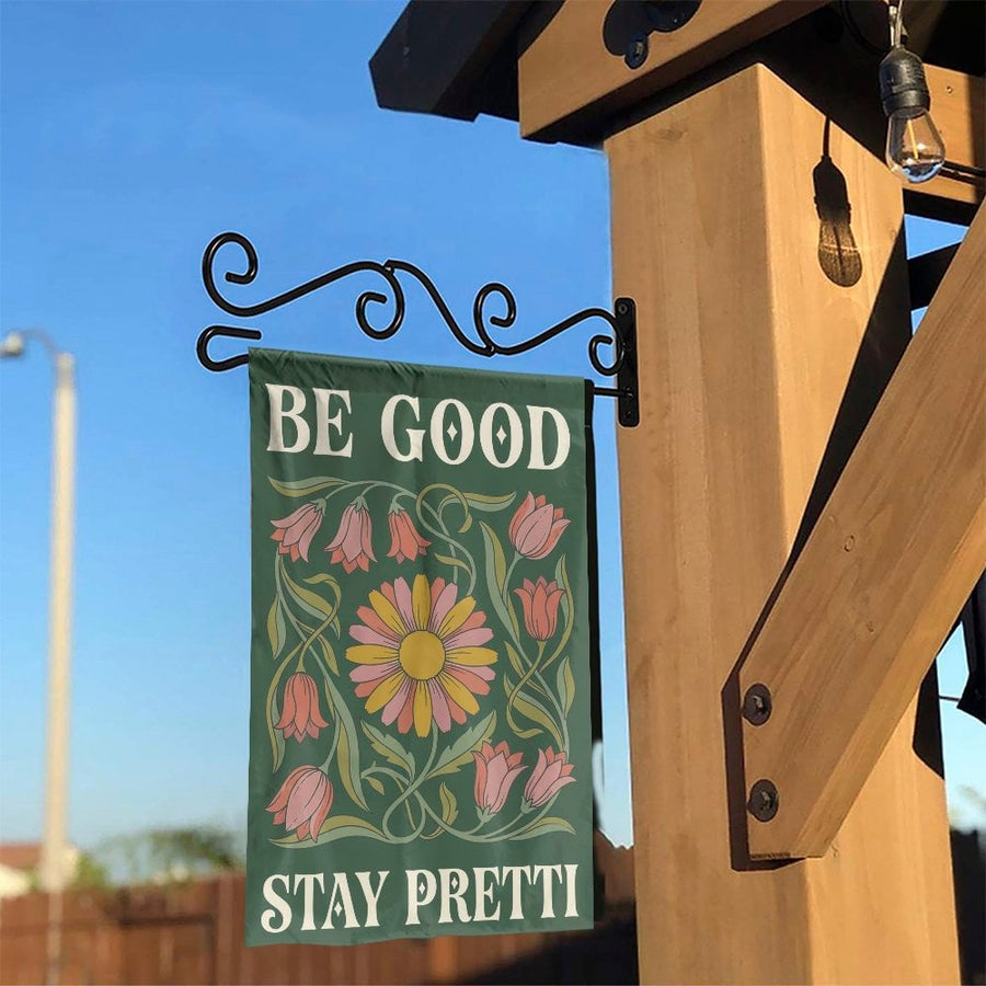Vintage Floral Garden Flag | Be Good Stay Pretty Art Nouveau Print | Premium Double-Sided Polyester | Welcoming Housewarming Gift for Gardener