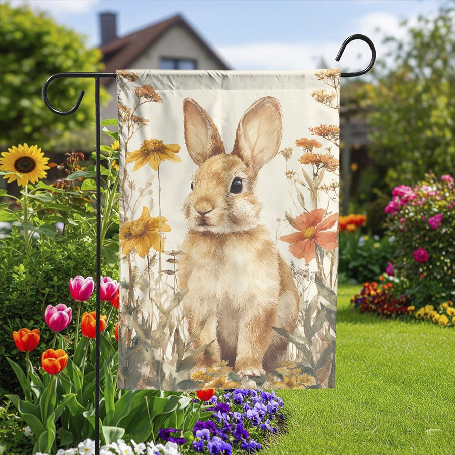 Watercolor Easter Bunny Garden Flag | Double Sided Wildflower Rabbit Art | Weather-Resistant Polyester | Spring & Easter Outdoor Yard Decor Gift