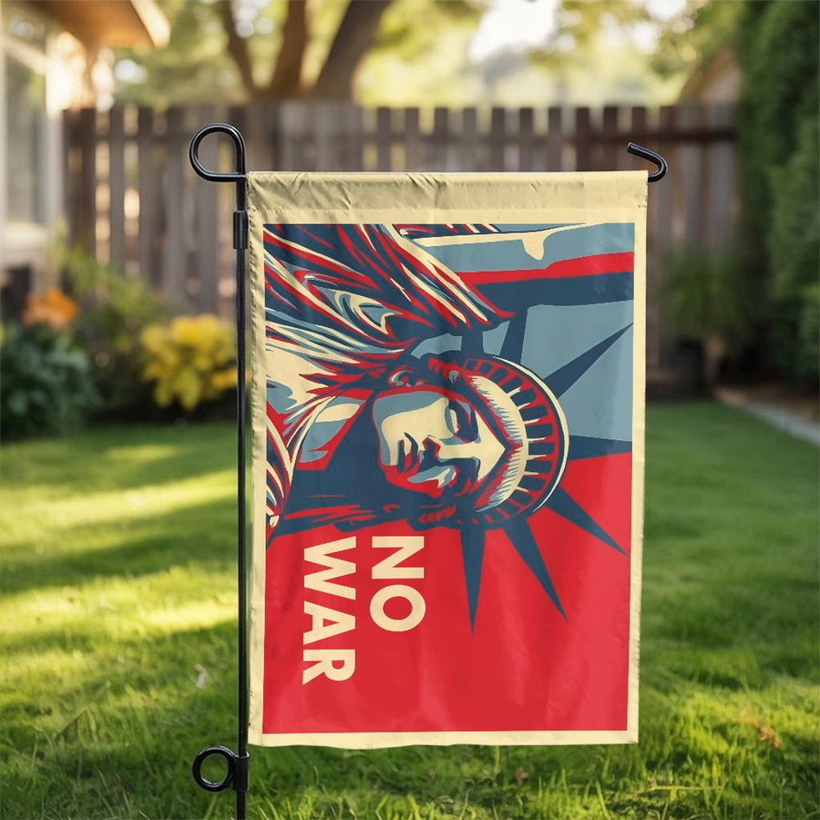 Anti-War Garden Flag | Statue of Liberty Peace Poster Design | Weather-Resistant Polyester | Patriotic Protest Yard Decor