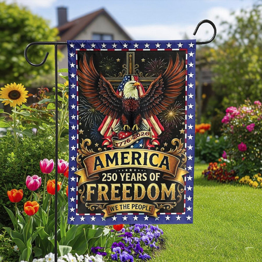 America 250th Anniversary Garden Flag | Patriotic Eagle & Cross Decor | Weather-Resistant Double Sided Fabric | Commemorative 1776-2026 Yard Gift