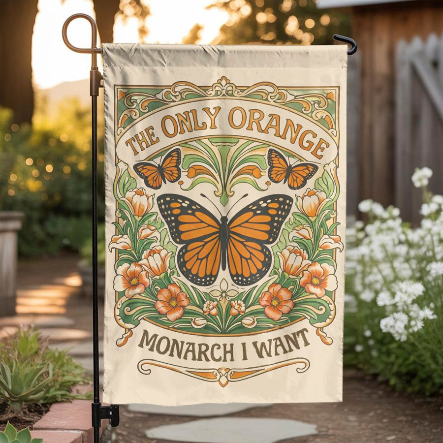 Anti Trump Garden Flag | The Only Orange Monarch I Want Art Nouveau Butterfly | Premium Double Sided Polyester | Funny Political Liberal Yard Decor Gift