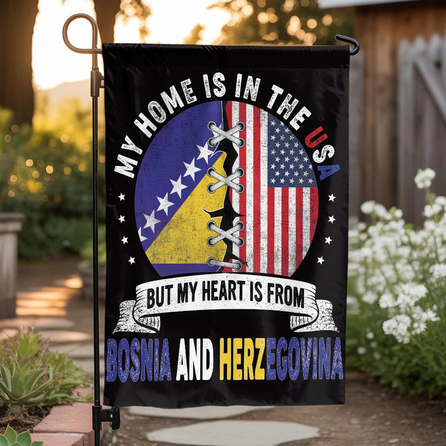 Bosnian American Garden Flag | My Heart is From Bosnia Design | Double-Sided Polyester | Patriotic Yard Decor Gift for Bosnian Family