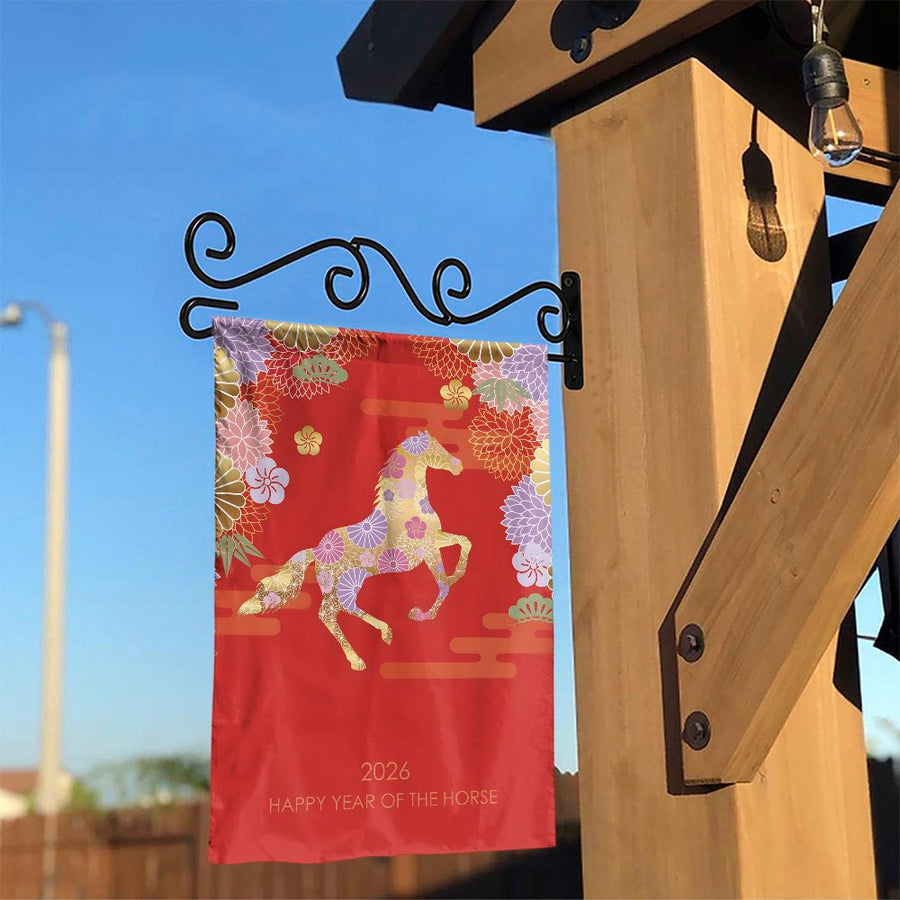 2026 Year of the Horse Garden Flag | Chinese New Year Zodiac Decor | Weather-Resistant Polyester | Double-Sided Lunar New Year Yard Sign for Holiday Gift