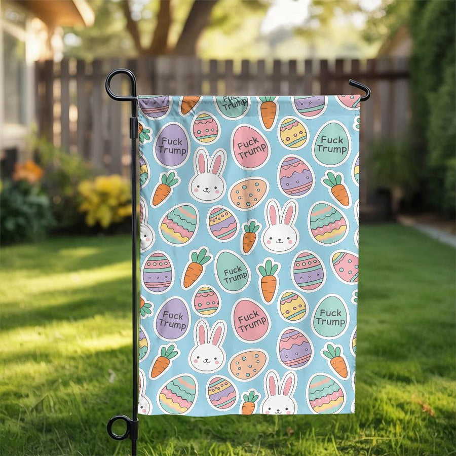 Anti-Trump Easter Garden Flag | Funny Fuck Trump Easter Bunny Pattern | Double-Sided Polyester | Liberal Democrat Political Humor Gift Yard Decor