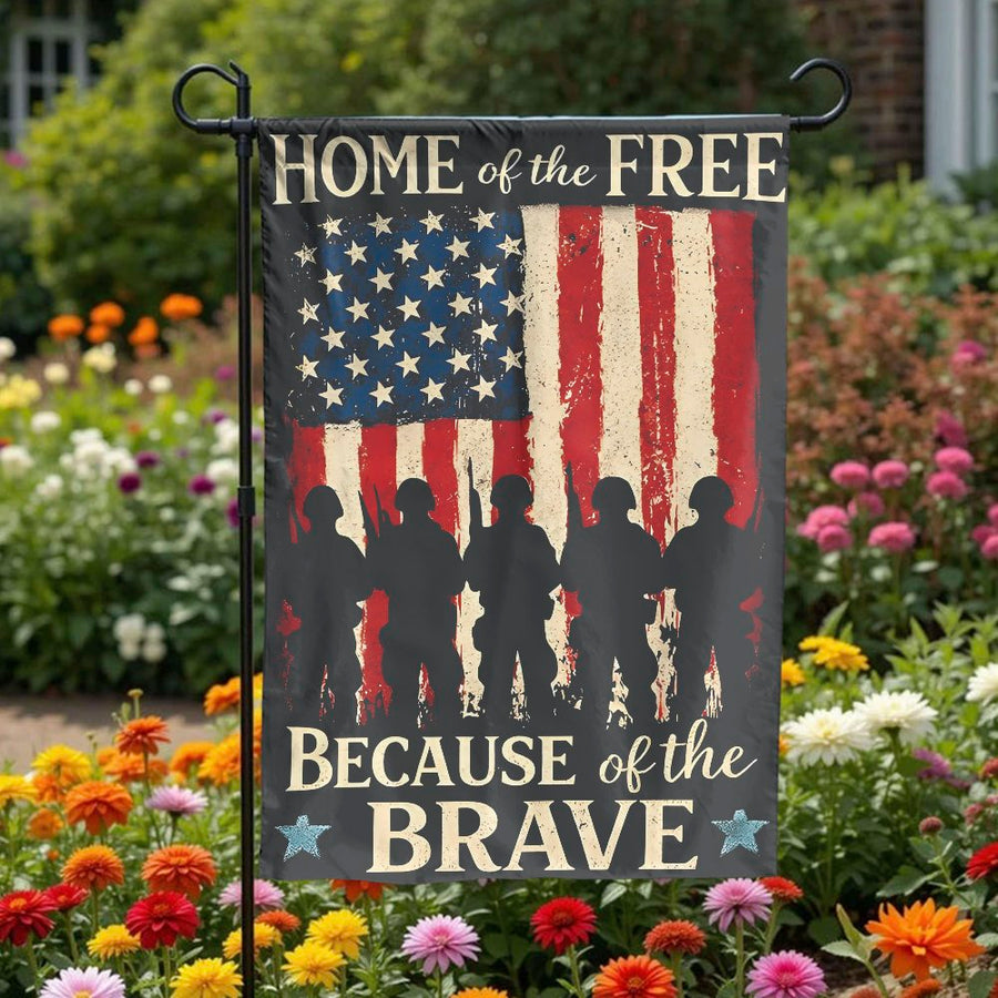 Patriotic Garden Flag | Home of the Free Because of the Brave | Weather Resistant Polyester | Premium Military Family Yard Decor for Veterans