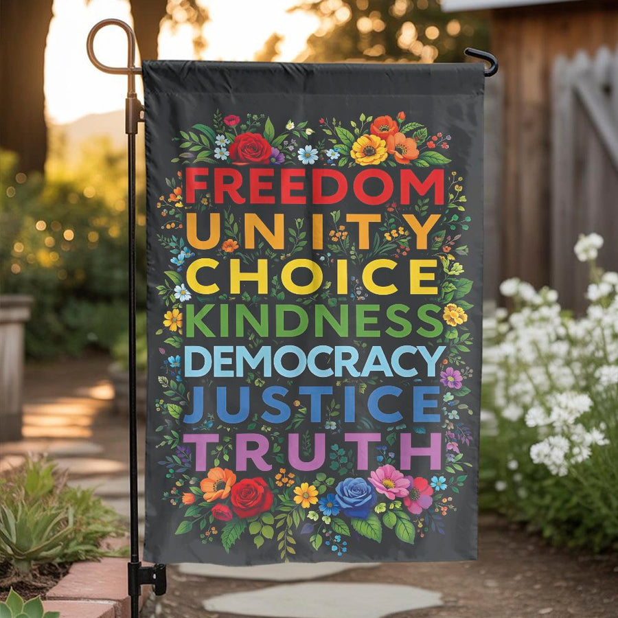 Freedom and Unity Garden Flag | Vibrant Floral Inspirational Message | Premium Weather Resistant Fabric | Progressive Home Yard Decor Gift