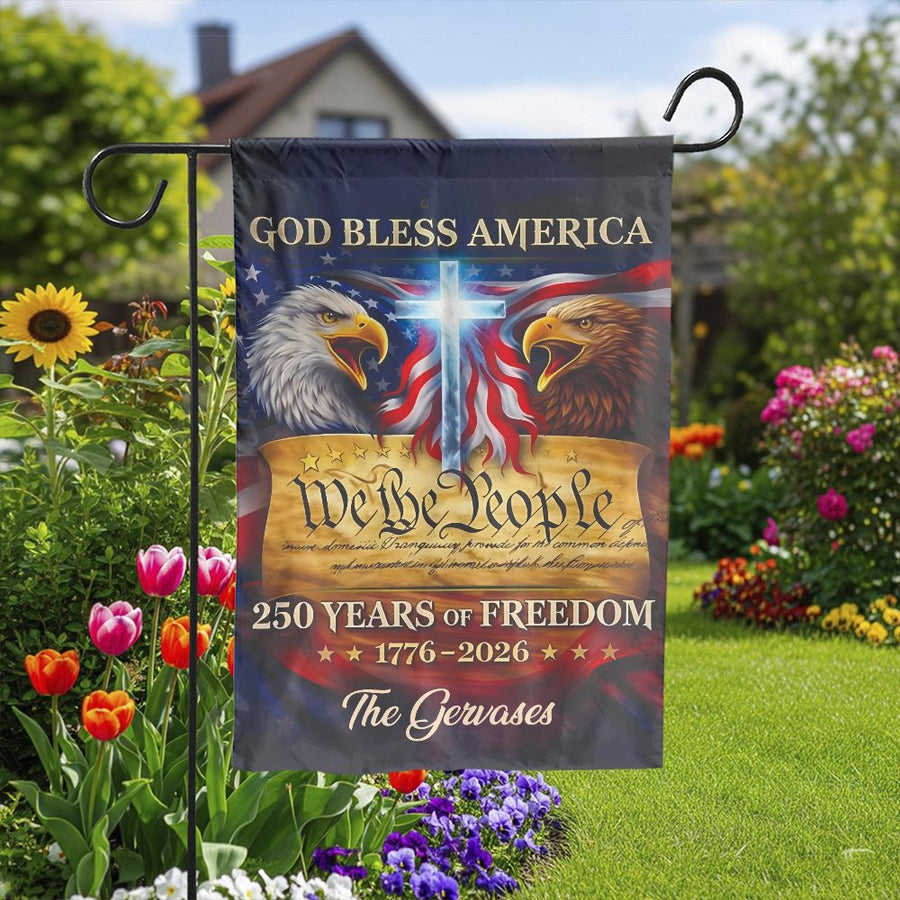Patriotic Christian Garden Flag | 250th Anniversary We The People Design | Double Sided Polyester | Commemorative God Bless America Yard Decor
