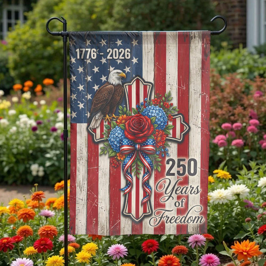 Patriotic 250th Anniversary Garden Flag | Rustic American Flag with Eagle & Cross | Double Sided Weather Resistant Polyester | Commemorative USA 2026 Yard Decor