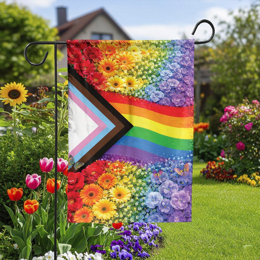 Floral Pride Garden Flag | Rainbow Flower Botanical Art | Double-Sided Weather-Resistant Fabric | LGBTQ+ Ally Home Decor Gift