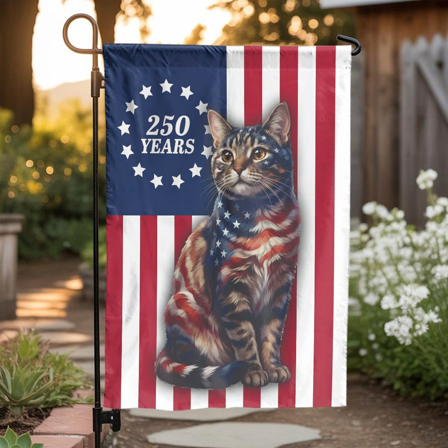 Patriotic Cat Garden Flag | 250th Anniversary USA Design | Double Sided Polyester | Patriotic Yard Decor Gift for Cat Lovers