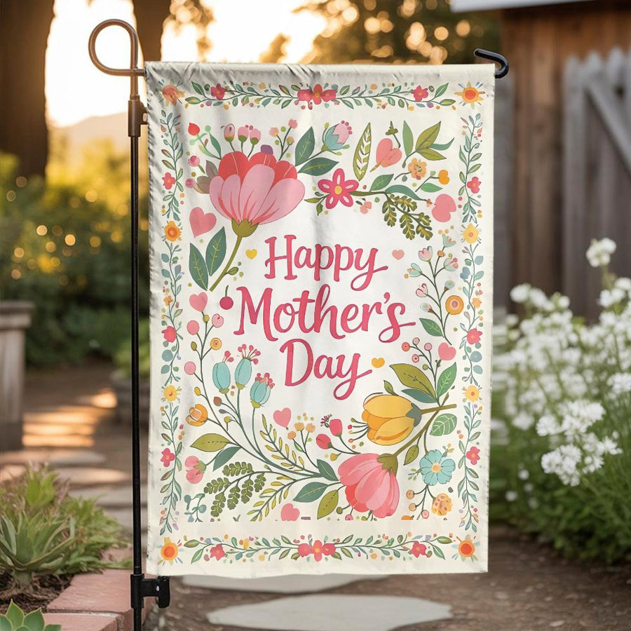 Happy Mother's Day Garden Flag | Colorful Floral Illustration | Premium Weather-Resistant Fabric | Outdoor Yard Decor Gift for Mom