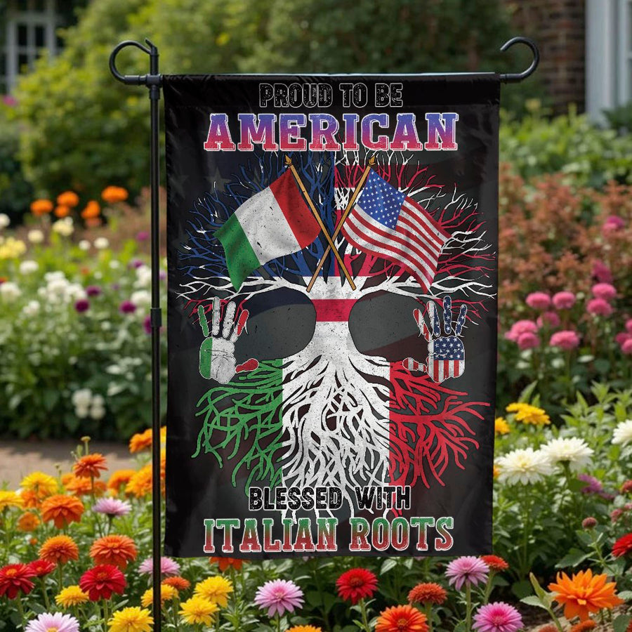 Italian American Garden Flag | Proud American with Italian Roots Tree Design | Double-Sided Polyester | Patriotic Heritage Gift