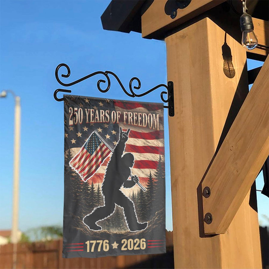 Patriotic Bigfoot Garden Flag | Sasquatch 250 Years of Freedom 1776-2026 | Double-Sided Weatherproof Banner | USA 250th Anniversary Yard Decor Gift
