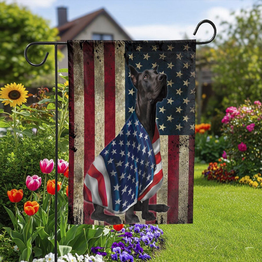 Patriotic Great Dane Garden Flag | Vintage American Flag Dog Art | Weather-Resistant Double Sided Print | Premium Yard Decor Gift for Dog Owners