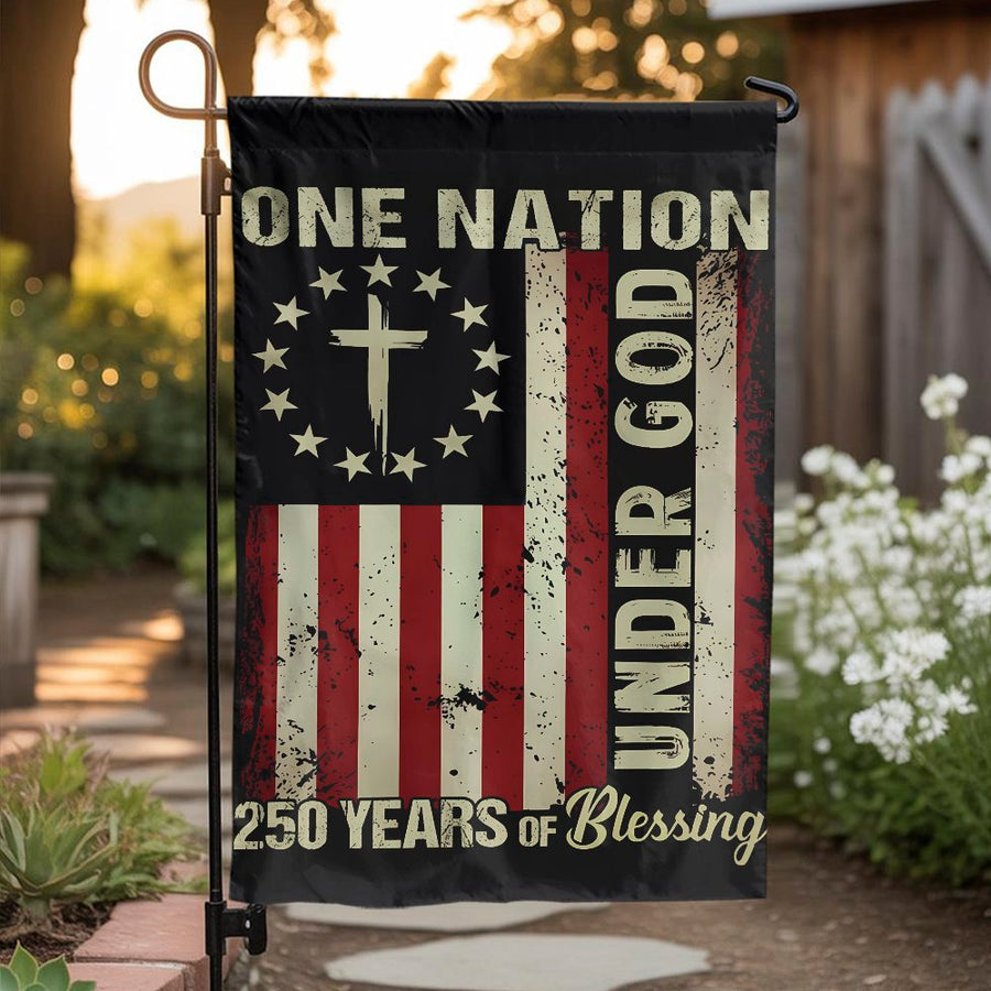 One Nation Under God Garden Flag | Vintage US Flag with Cross | Double Sided Weather Resistant Polyester | Patriotic Christian Home Decor Gift
