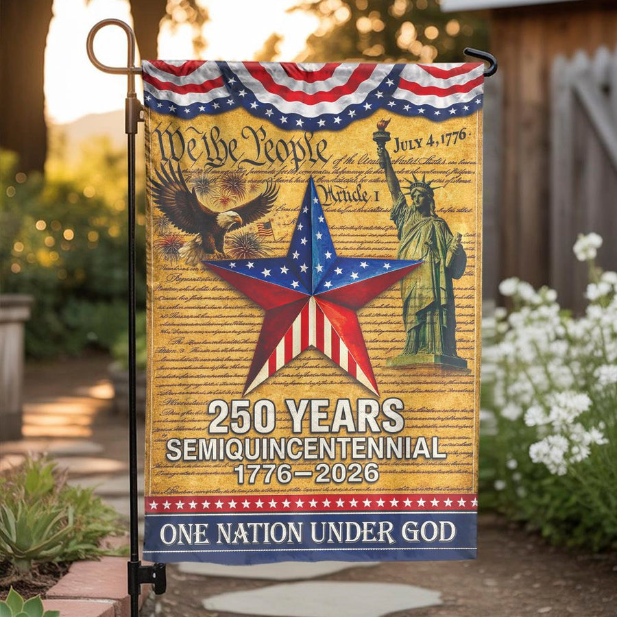 250th Anniversary USA Garden Flag | We The People Constitution Design | Weather Resistant Polyester | Patriotic Yard Decor Gift