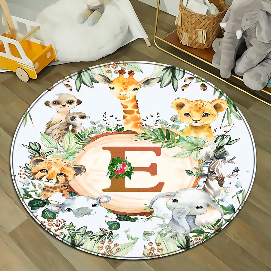 Ziror Individuelle Alphabet-Safari-Kinderzimmerteppiche, personalisierte tropische Dschungel-Kinderzimmermatte, Babyzimmer-Dekoration und Geburtstagsgeschenk