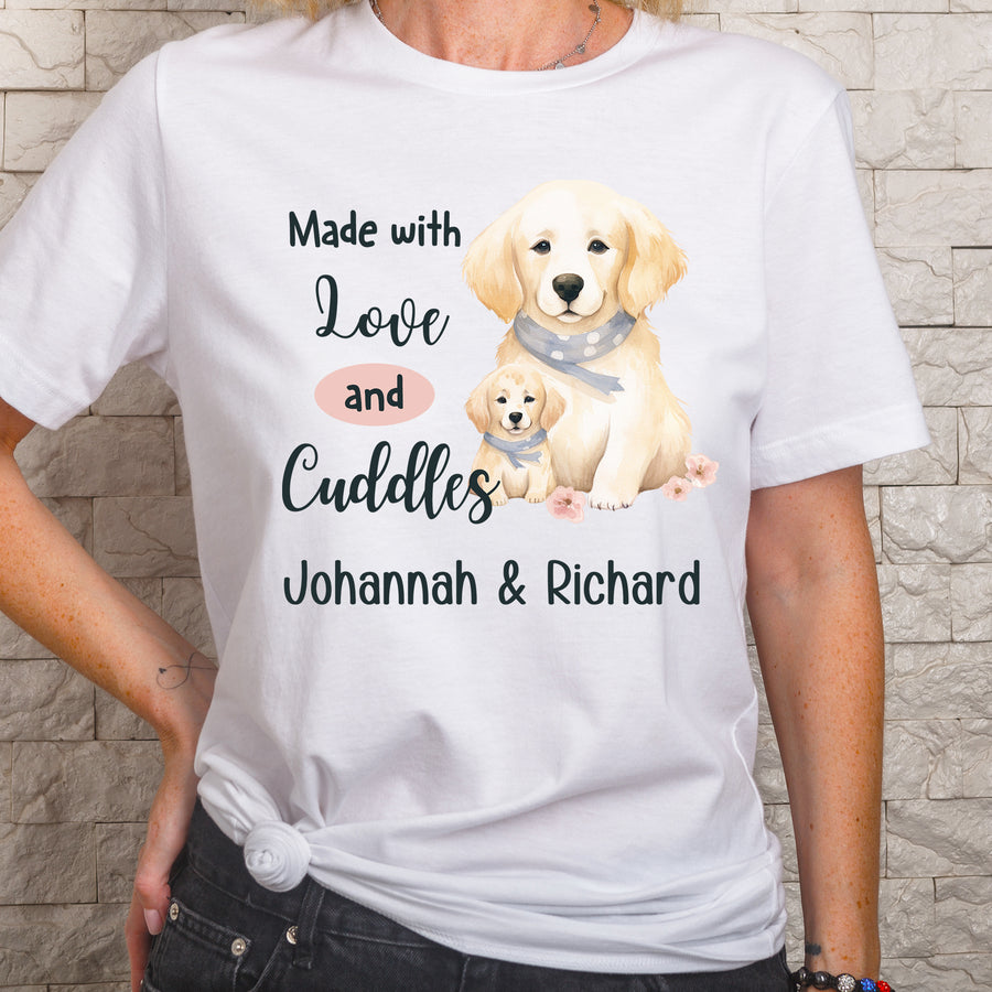 Ziror schattige hond Maak met liefde witte gepersonaliseerde bijpassende T-shirt moeder & baby rompertjes